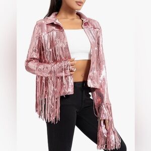 Pink Sequin Fringe Jacket Pink Cowgirl jacket M/L Pink Western Jacket NEW!